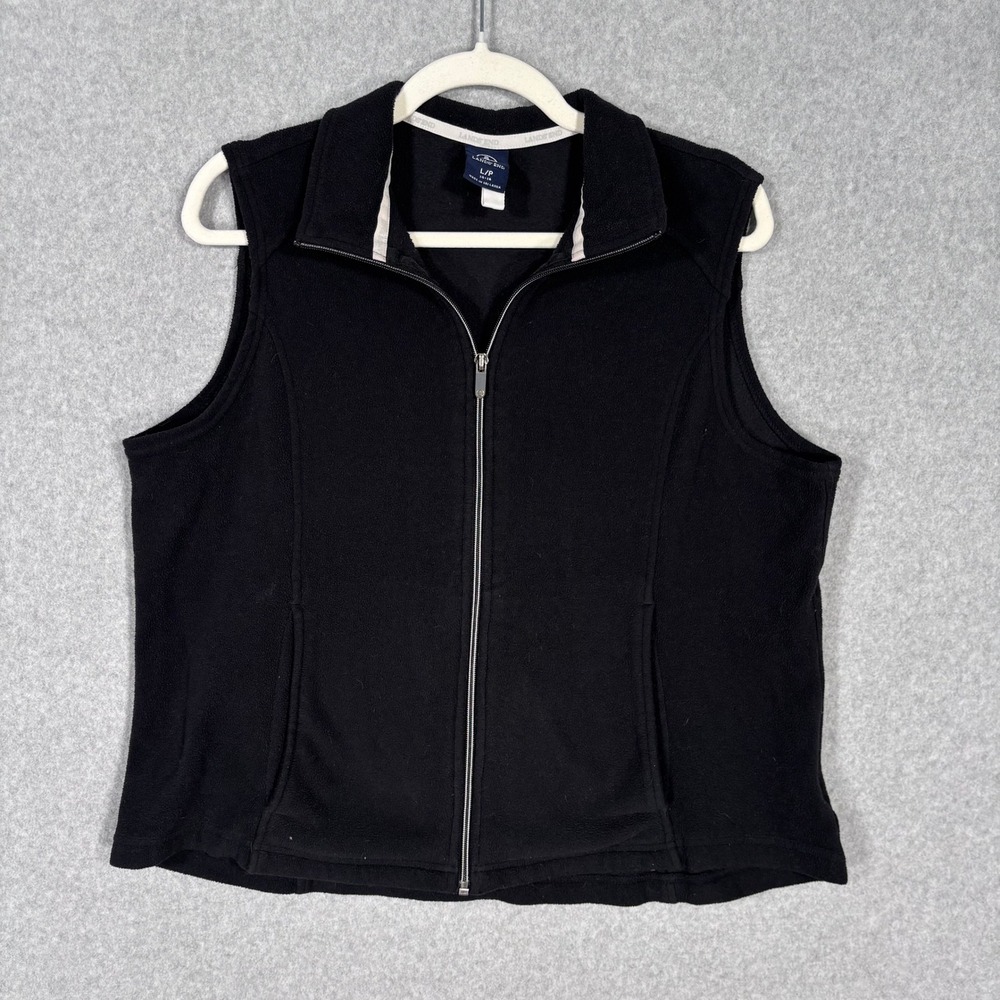 Lands End Fleece PolarTec Vest Large Black Pockets GORP Layer Warm Ski Thermal